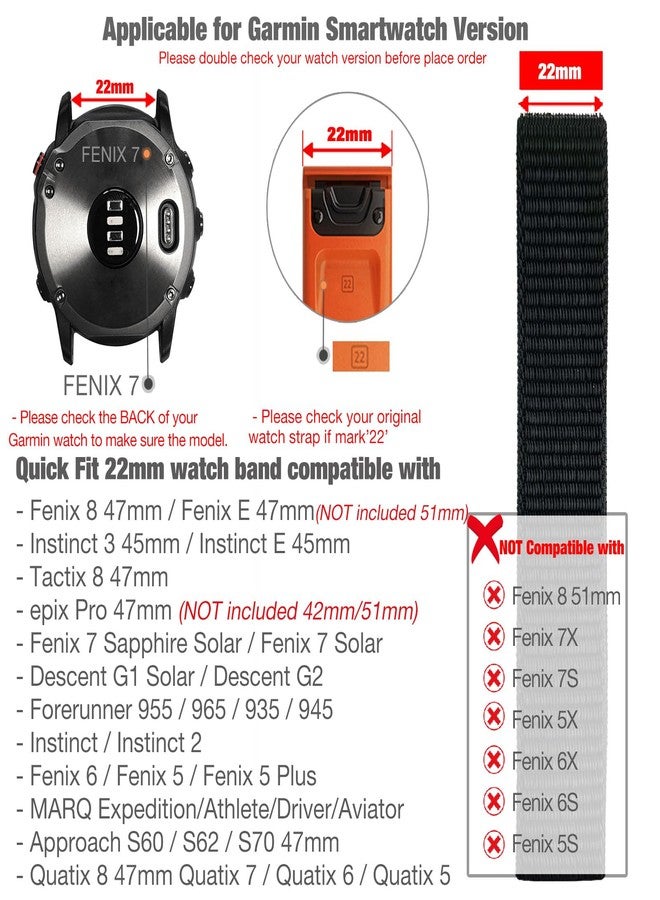 Abanen mmAbanen Hook and Loop Quick Dry Watch Band for Fenix 8 47mm/ epix Pro 47mm/ Fenix 7/6/5, 22mm Woven Nylon Ultralight Sport Wristband Strap for Garmin Instinct 2, Instinct 3 45mm (Black) - Image 3